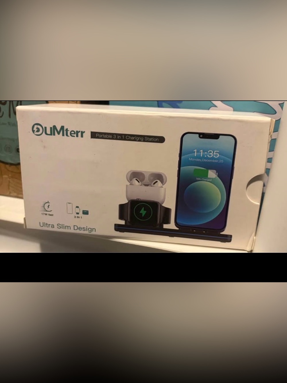 3-in-1 Wireless Charging Station - Black. Phone/Watch/Earbuds